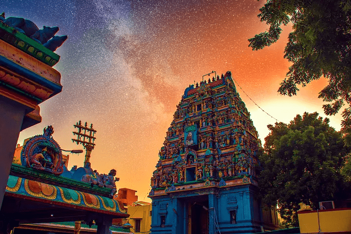 Devotees performing Shivratri worship in traditional South Indian Shiva temple