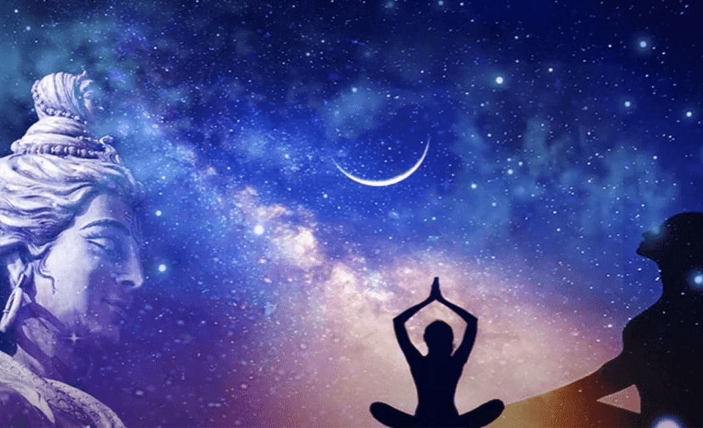 Yogic meditation during Shivratri night focusing on spinal awareness and breath