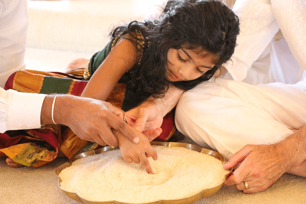 Vidya Arambham ceremony symbolising formal start of education for young child