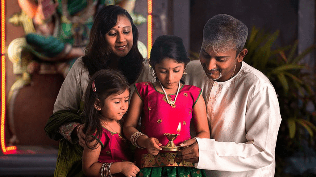 Family sharing traditional stories to pass values across generations