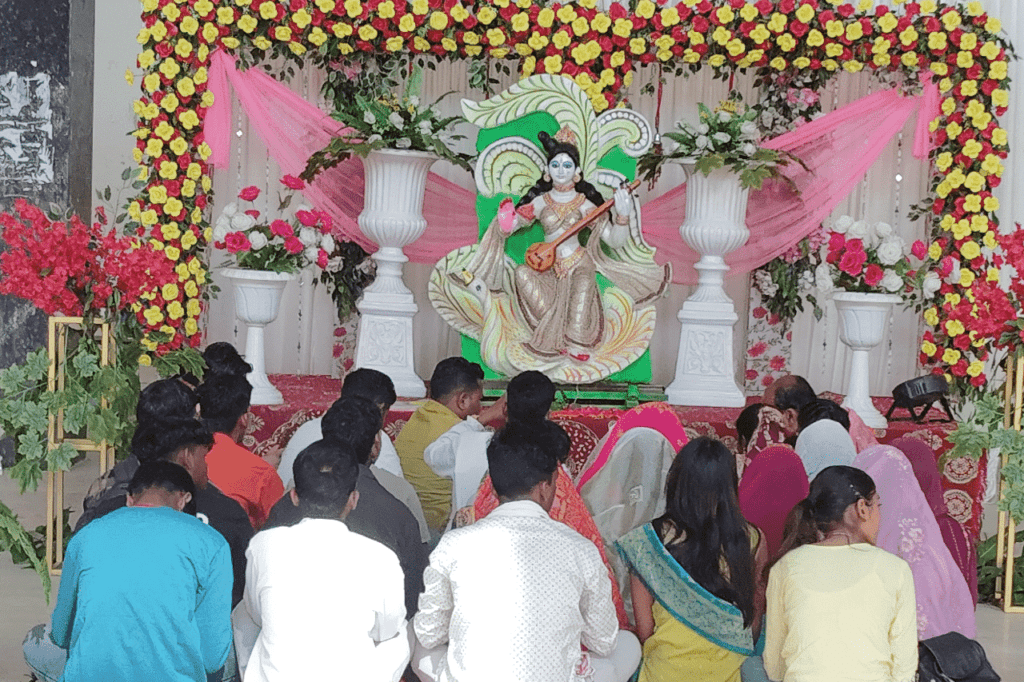 Saraswati Puja celebrated in colleges highlighting collective respect for education and knowledge