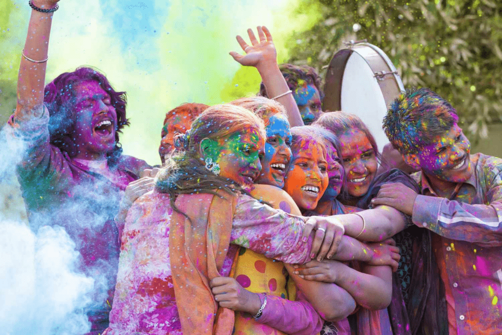 Friends and neighbours reconnecting through colours during Holi festival